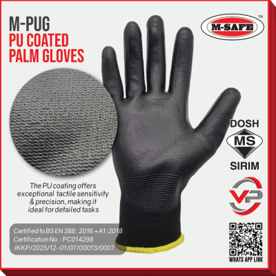 M-SAFE M-PUG Sarung Tangan PU Serbaguna PU Coated Palm Gloves Saiz 8 M 9 L Sarung Tangan Kerja Nipis PU SIRIM DOSH