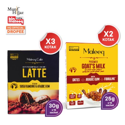 [Mix Combo 2] 2 Kotak Maleeq Susu Kambing Dan 3 Kotak Maleeq Caf LATTE Goat's Milk & Arabic Gum