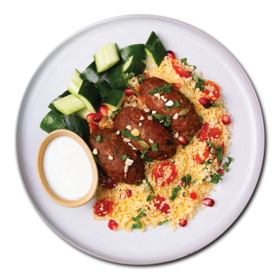 Lamb Kofta with Couscous, Cucumber Mint Yoghurt and Pomegranate - LARGE (415g)