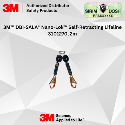 SIRIM AND DOSH APPROVED. 3M DBI-SALA Nano-Lok Personal Self Retracting Lifeline, Twin-leg, Web, 3101270, 1.8m