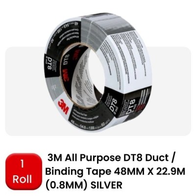 3M DT8 ALL PURPOSE DUCT or BINDING TAPE - SILVER (48MM X 22.9M)
