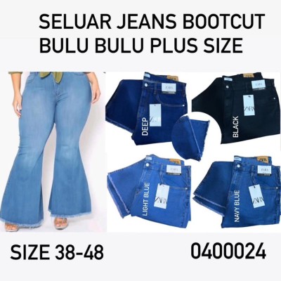 Wholesale Denim Jeans - Seluar Jeans Bootcut Bulu Bulu Plus Size 0400024