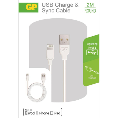 GP USB Cable 2M Lightning Cable 2M Round Apple GPCB21WE-2B1 (20 Units Per Carton)
