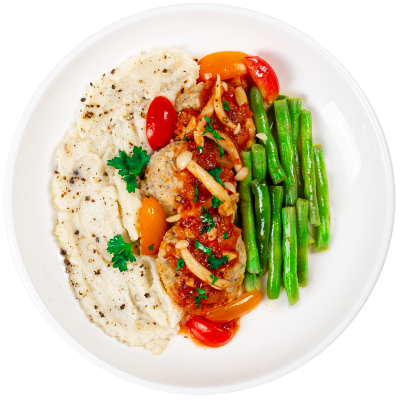 Chicken Rissoles with Stroganoff Sauce, Green Beans and Mashed Cauliflower - LARGE (460 G)