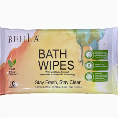 REHLA Halal XL Bath Wipe  10s , for Bedridden, Travel, Camping, Sports