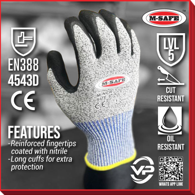 VPRO PPE  GLOVE M-SAFE SIRIM DOSH CUT-RESISTANT MODEL:M-NCR SANDY NITRILE PALM GLOVE 4543D FIT TEAR RESISTANCE ANTI CUT SARUNG TANGAN