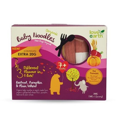 Organic Baby Noodles Beetroot, Pumpkin    Plan Wheat 180G (30G X 6 Serving) (180g Per Unit)