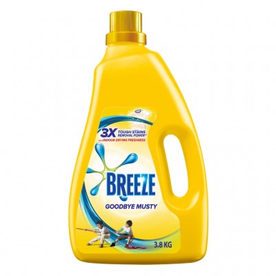 BREEZE GOODBYE MUSTY INDOOR DRYING LIQUID DETERGENT 4 X 3.8KG