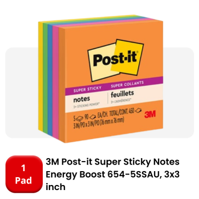 3M POST IT 654-5SSAU SUPER STICKY NOTES - ENERGY BOOSTER COLLECTION (90S X 5 PADS)