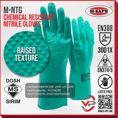 VPRO PPE GLOVE M-SAFE SIRIM DOSH M-NTG CHEMICAL RESISTANT NITRILE GLOVES  SARUNG TANGAN NITRIL LATEX HIJAU FREE MURAH SIZE 9 L 10 XL