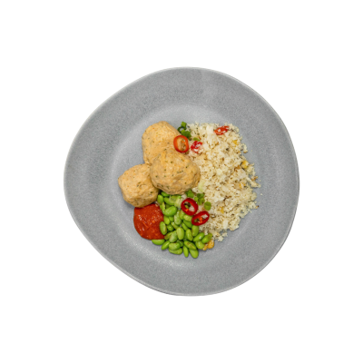 Salmon Chicken Balls with Cauliflower Rice and Edamame - REGULAR (340 G)