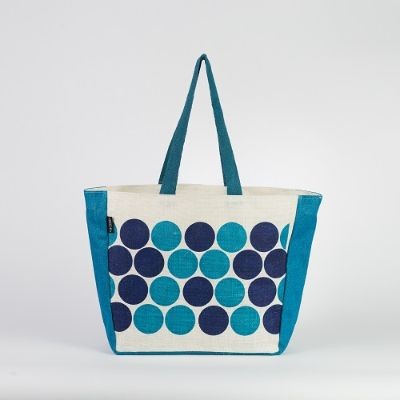 # AB 20 - TOSSA Fashion Jute Bag - Polka print/ blue (25 Units Per Carton)