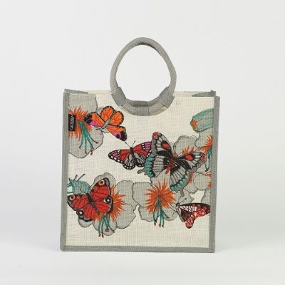 # AB 12 - TOSSa Fashion Jute Bag - butterfly priny/gray (25 Units Per Carton)