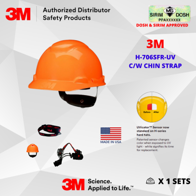 3M SecureFit Hard Hat H-706SFR-UV, Orange, 4-Point Pressure Diffusion Ratchet Suspension, with Uvicator, Sirim and Dosh Approved