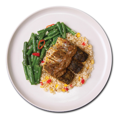 Peri Peri Barramundi Fish with Cauliflower Rice and French Beans - REGULAR (340 G)