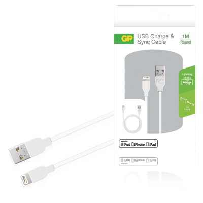 GP USB Cable 1M Lighting Cable 1M Round Apple GPCB13WE-2B1 (20 Units Per Carton)