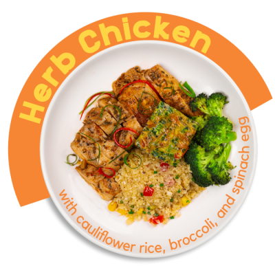 Herb Chicken with Cauliflower Rice, Broccoli & Spinach Egg (HP) - REGULAR (370g)