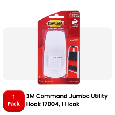 3M COMMAND 17004 JUMBO UTILITY HOOK (4 STRIPS per PACK)