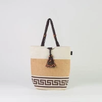 # AB 1 - TOSSA Fashion Jute Bag - Swastik print  Natural (500 gm. Per Unit)