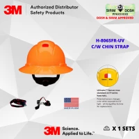 3M SecureFit Full Brim Hard Hat H-806SFR-UV, Orange, 4-Point Pressure Diffusion Ratchet Suspension, with Uvicator, Sirim and Dosh Approved