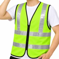 Unisex Reflective Safety Vest with Zipper  High Visibility Day & Night, Green (Baju Keselamatan)