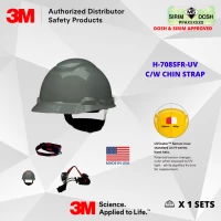 3M SecureFit Hard Hat H-708SFR-UV, Grey, 4-Point Pressure Diffusion Ratchet Suspension, with Uvicator, Sirim and Dosh Approved