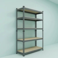 2-IN-1 Storage Rack 5 Level Wood Shelves 1800 H x 900L x 300 D (Black)