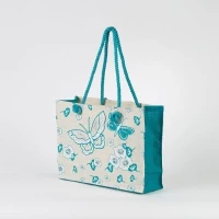 # AB 10 - TOSSA Fashion Jute Bag, floral print  light blue (25 Units Per Carton)
