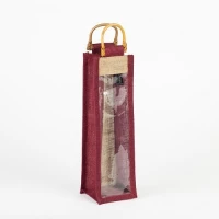 # WB 1 - TOSSA Jute Wine Bottle Bag  maroon (10 Units Per Carton)