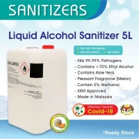 5Litre Liquid Alcohol Sanitizer with Aloe Vera, 70-75% Ethyl Alcohol (Melon Flavour) with SDS