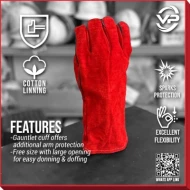 VPRO PPE GLOVE SOFT LEATHER 14" LEATHER WELDING GLOVES COLOR RED SARUNG TANGAN WELDING 13" KULIT LEMBUT MERAH PANJANG