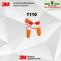 3M Earplugs 1110, 35 dB, Corded, CE, Sirim and Dosh Approved (100 pair per box)