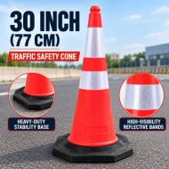 30 Inch (77cm) Heavy Duty PVC Traffic Safety Cone with Reflective Sticker