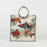 # AB 12 - TOSSa Fashion Jute Bag - butterfly priny gray (25 Units Per Carton)