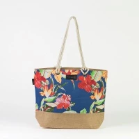# RB 126 - TOSSA Fashion Cotton Bag - Tropical print blue-cord handles (25 Units Per Carton)
