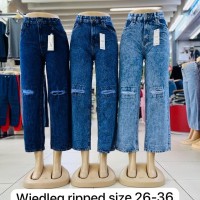 Wholesale Wide Leg Denim - Ripped Wide Leg Denim Pants  0400018