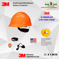 3M SecureFit Hard Hat H-706SFR-UV, Orange, 4-Point Pressure Diffusion Ratchet Suspension, with Uvicator, Sirim and Dosh Approved